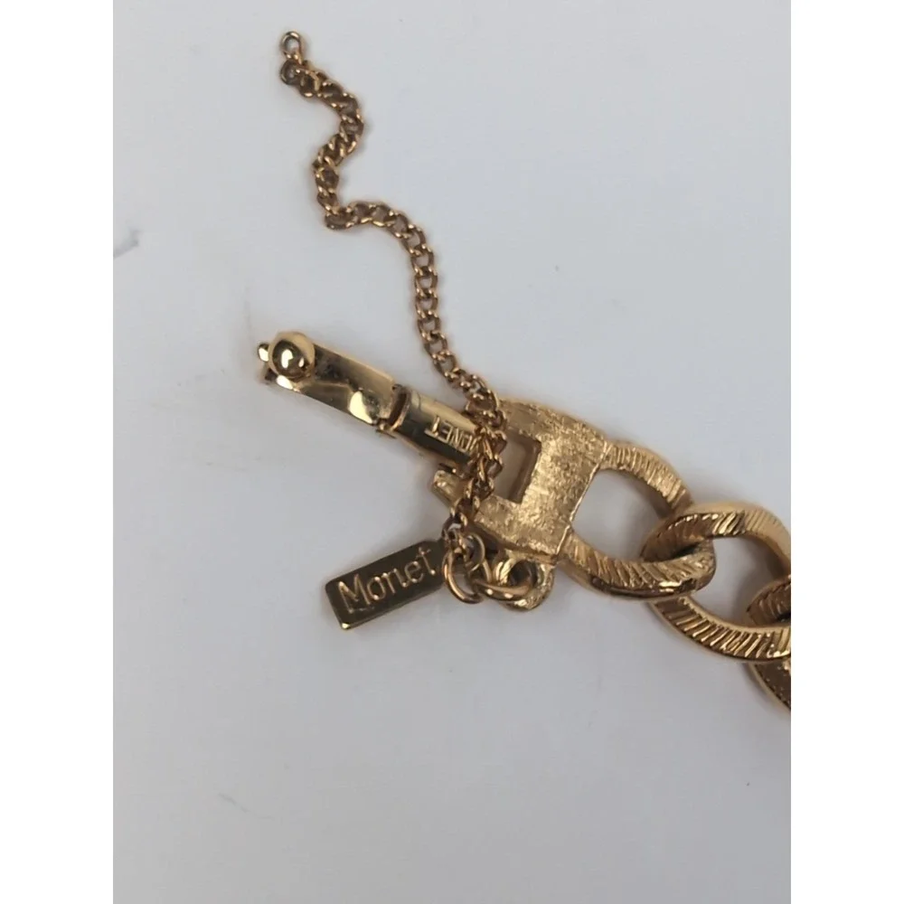 Vintage Monet Gold Tone Charm Bracelet W/Charms Classic Jewelry